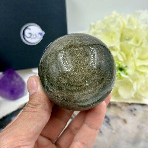 Auksinio obsidiano rutulys (sfera), 360 gr.